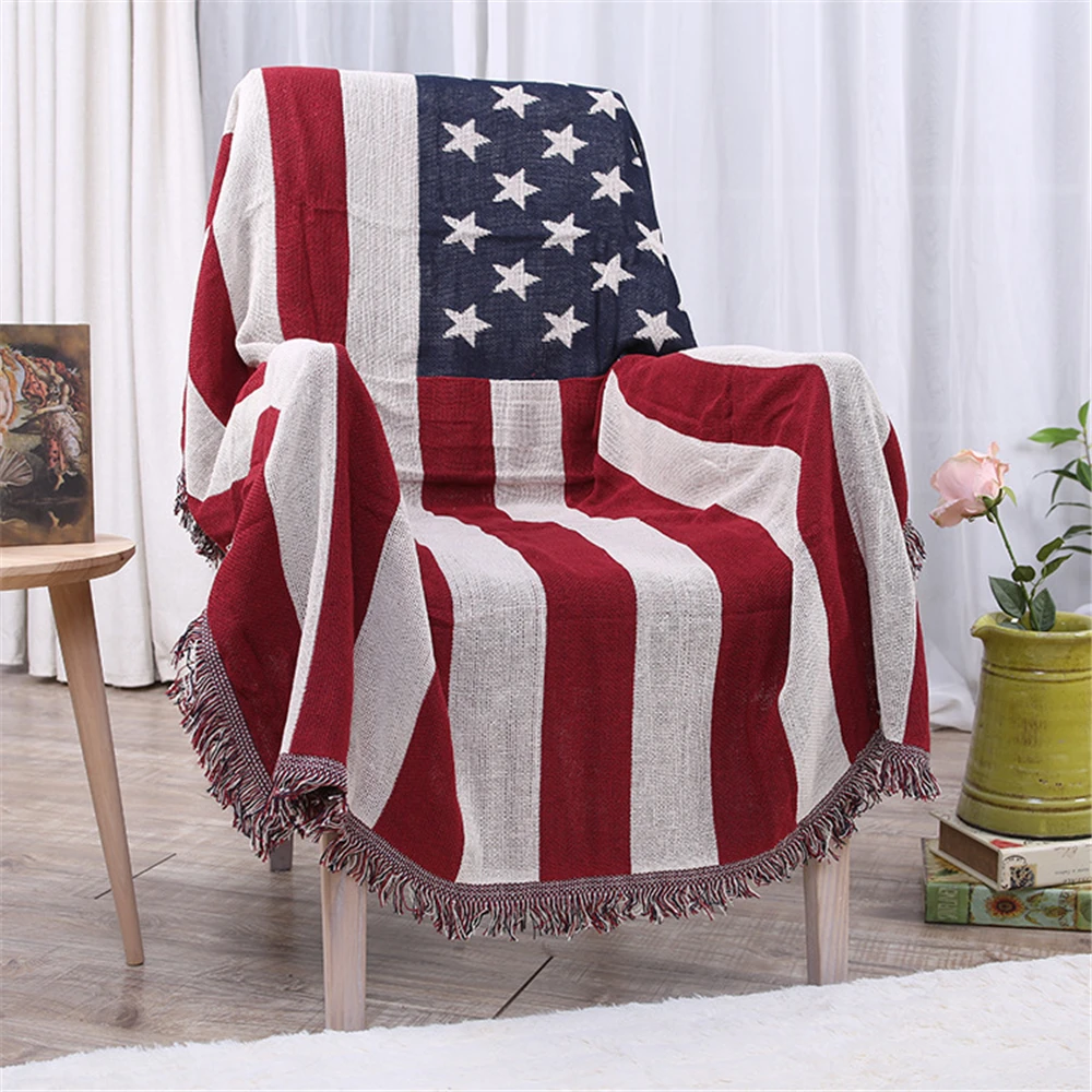 American Style the Stars and Stripes Knitting Blanket for Beds Cotton