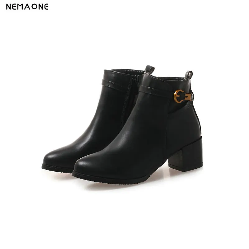 

New square Heels ladies ankle boots rouned toe women shoes spring autumn party dress casual shoes woman large Size 43