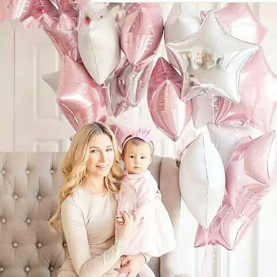 12 шт. Baby Shower 18 дюймов розового и белого цвета Звездные гелиевые фольгированные