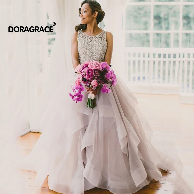 

Doragrace Charming A Line Organza Ruffles Beaded Evening Party Dresses Prom Gowns Plus Size