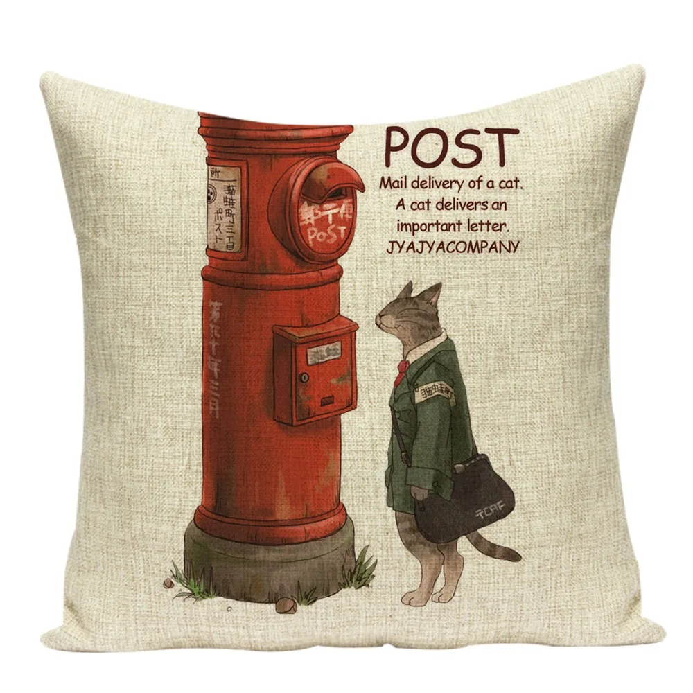 أفضل بيع الكرتون لطيف القط غطاء من الكتان للوسائد 45X45 سنتيمتر المخدة مكتب المنزل الديكور المخدة أريكة Cojines