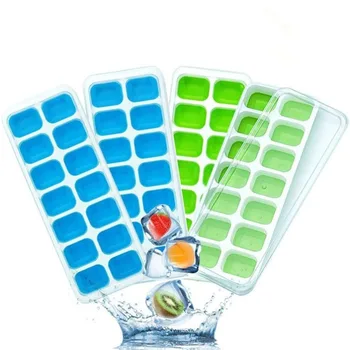 

DIY 4Pcs Ice Tray with Lip Cover, Flexible 14 Cubes Mold for Dining Bar Kitchen Restaurant (2pcs Blue +2pcs Green)