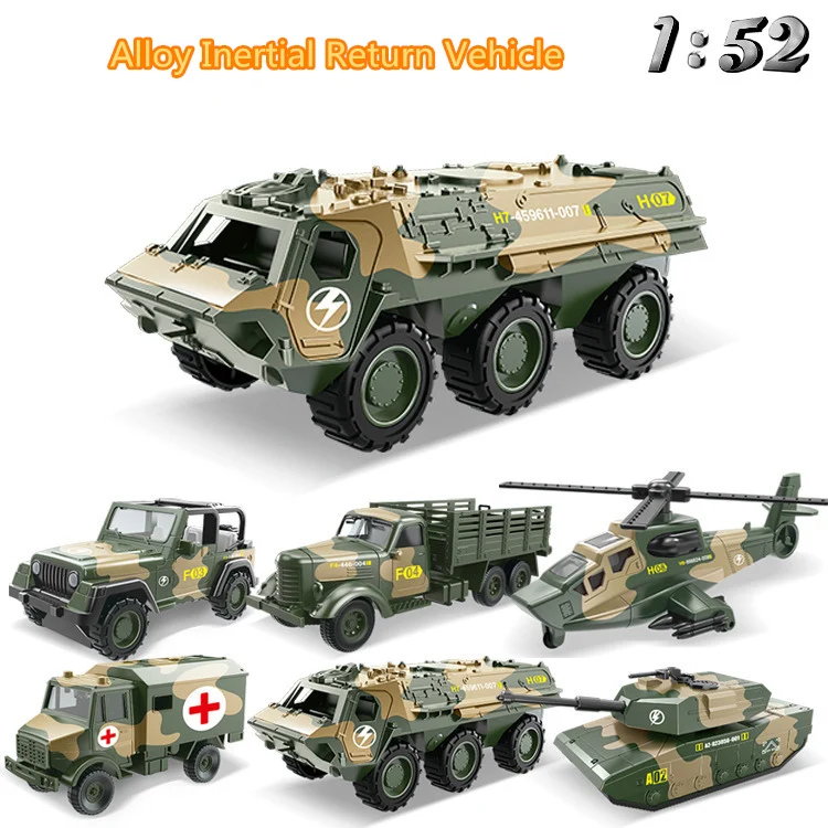 Children Alloy ABS Military Model Simulation Vehicle Tank Transport Helicopter Armored Vehicle Die Casting Birthday Gift Toy Set