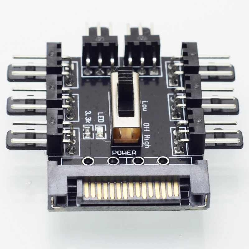 

15 Pin SATA to 8 Port 3pin power supply Spliter adapter Computer Chassis Case Cooling Fan system 3 Pin Fan Power HUB