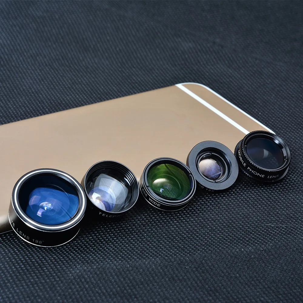 Apexel универсальный зажим 5 в 1 объектив камеры комплект для Iphone samsung Xiaomi смартфонов линзы Рыбий глаз Макро широкоугольный телескоп L