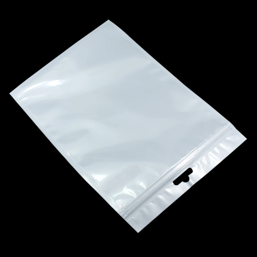 

18*26cm White/Clear Valve Resealable Zipper Plastic Retail Packaging Poly Bag, Ziplock Zip Lock Bag Retail Storage W/ Hang Hole