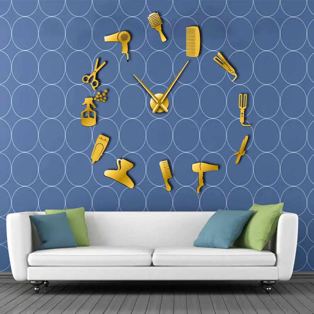 Herramientas para el pelo de la tienda de barbería de gran tamaño Reloj de pared de bricolaje sin marco para salón de pelo reloj de gran tiempo de moda peluquería habitación definida por el usuario decoración Herramientas para el pelo de la tienda de barbería de gran tamaño Reloj de pared de bricolaje sin marco para salón de pelo reloj de gran tiempo de moda peluquería habitación definida por el usuario decoración