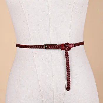 

Women Casual Elastic Waistband Canvas Buckle Braided Woven Stretch Straps Waist Belt Narrow Thin Waist Belt All-Match Waistband