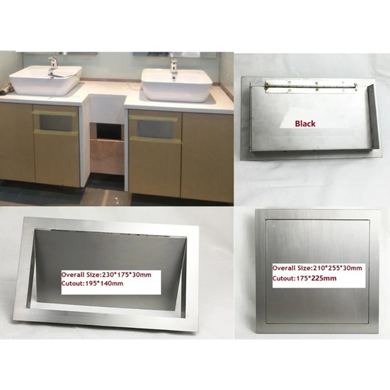 

304 Stainless Steel Wall Side Mount Flush Recessed Built-in Swing Flap Lid Cover Trash Bin Garbage Can