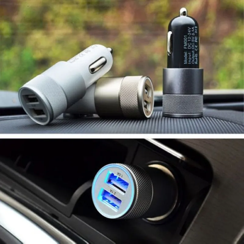  2.1A Micro Auto Aluminum Dual USB Car Charger For Huawei Mate S 7 Ascend P8 P7 P6 Huawei Honor 8 7 6 And Other phone Car-charger 