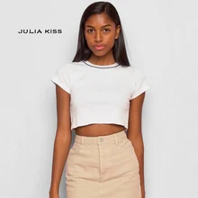 Женский Повседневный укороченный топ из хлопка с круглым вырезом