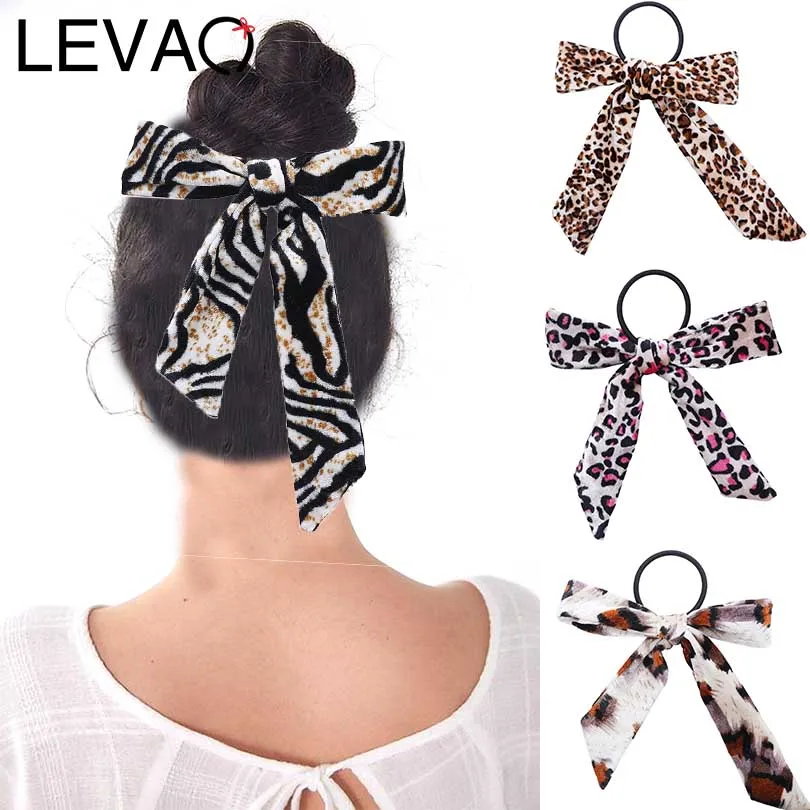 

LEVAO Leopard Print Bow Scrunchie Women Elastic Bohemian Hairband Bow Hair Rubber Ropes Girls Hair Ties Accessories