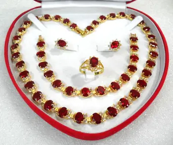 

Hot sell free shipping ~~ charm & noble red zircon necklace earring bracelet and ring jewelry sets