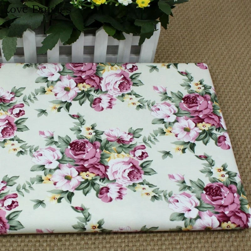 

100% Cotton High Quality Canvas Elegant Mauve Black Red Rose Peony Flower Thick Fabric forDIY Cover Cushion Bag Tablecloth Craft