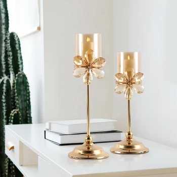 

Europe candle holders Crystal flower candle holder wedding decoration table centerpieces Candlestick centro de mesa home decor