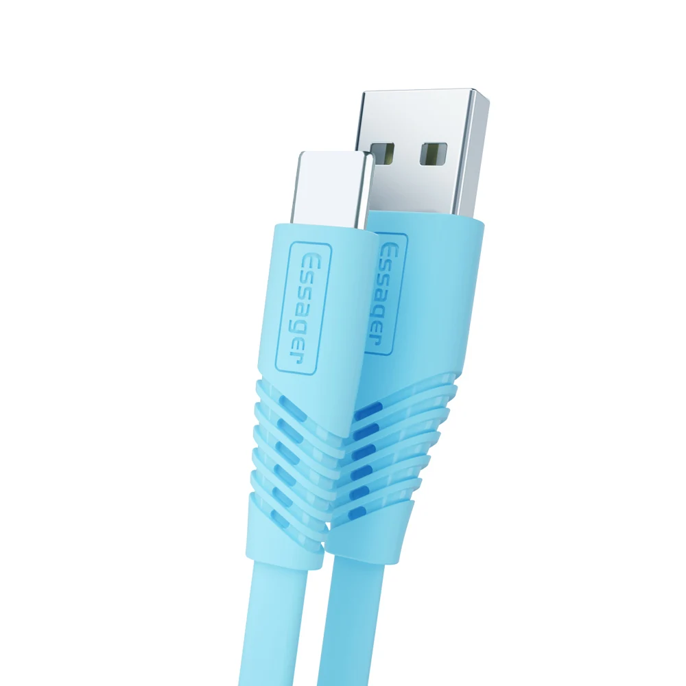 Плоский кабель Essager usb type-C для samsung Xiaomi huawei, 1 м, 2 м, кабель для синхронизации данных и зарядного устройства, кабель usb type-C, кабель USBC A, быстрая зарядка - Цвет: Blue