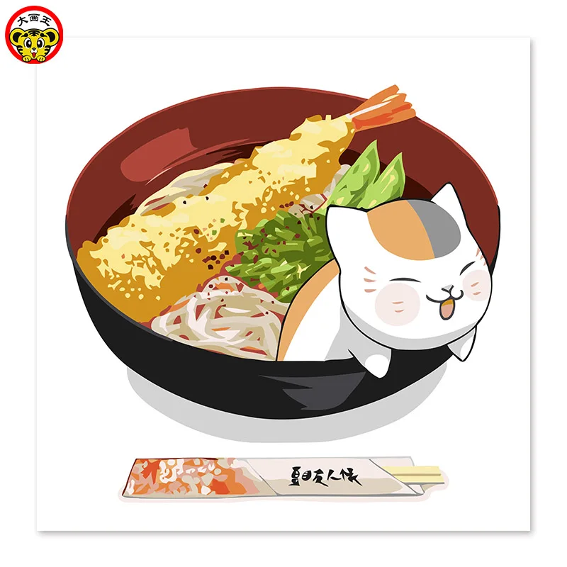 Lucky cat вкусное мясо лапша овощи DIY картина маслом по номерам рисование на ткани