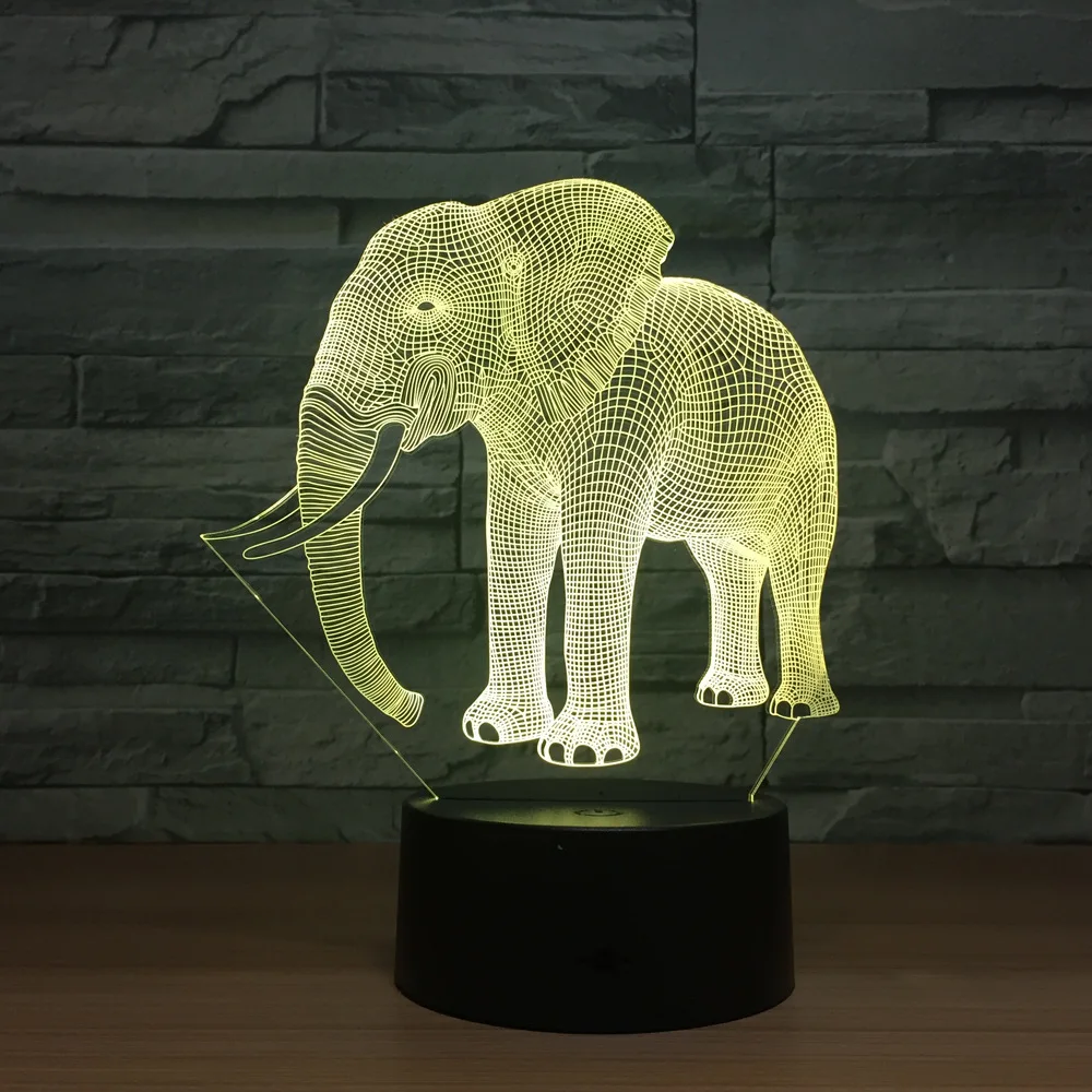 Подарок на день рождения, ночник, слоновая кость, слон, 3D светодиодный ночник, новинка, светодиодный светильник в виде животного, 7 цветов, меняющий светодиодный сенсорный Настольный светильник