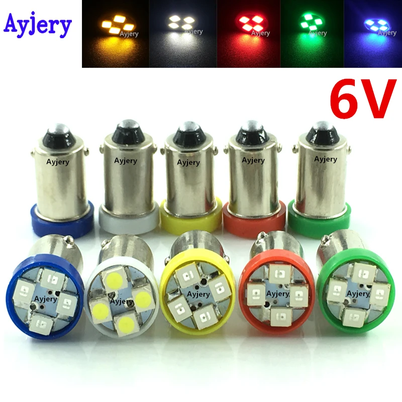AYJERY 6V 6 3 V 20 шт. BA9S T4W T11 1210 4 SMD светодиодный светильник лампы белого и синего цвета
