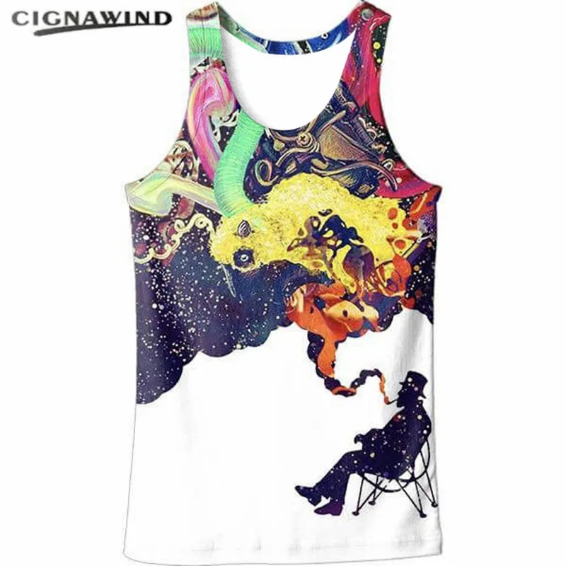 

New fashion harajuku style Men womens Tank Tops Psychedelic pipe smoking Print 3d vests unisex vests Casual tank tops Plus size