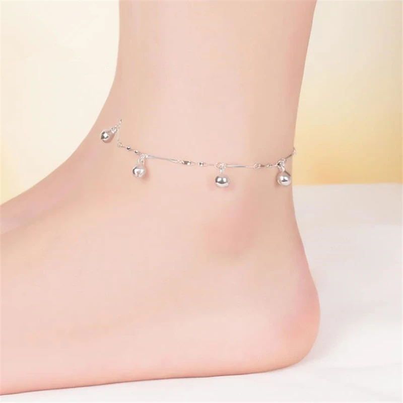 

KOFSAC New Summer Beach Ankles Foot Bracelet 925 Sterling Silver Chain Link Anklet For Women Fashion Small Bells Foot Jewelry