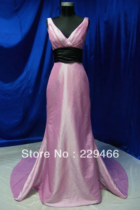 V-Neck Taffeta Princess Pink and Black Ribbon Beautiful Mermaid Bridal Wedding Gown 240 | Свадьбы и торжества