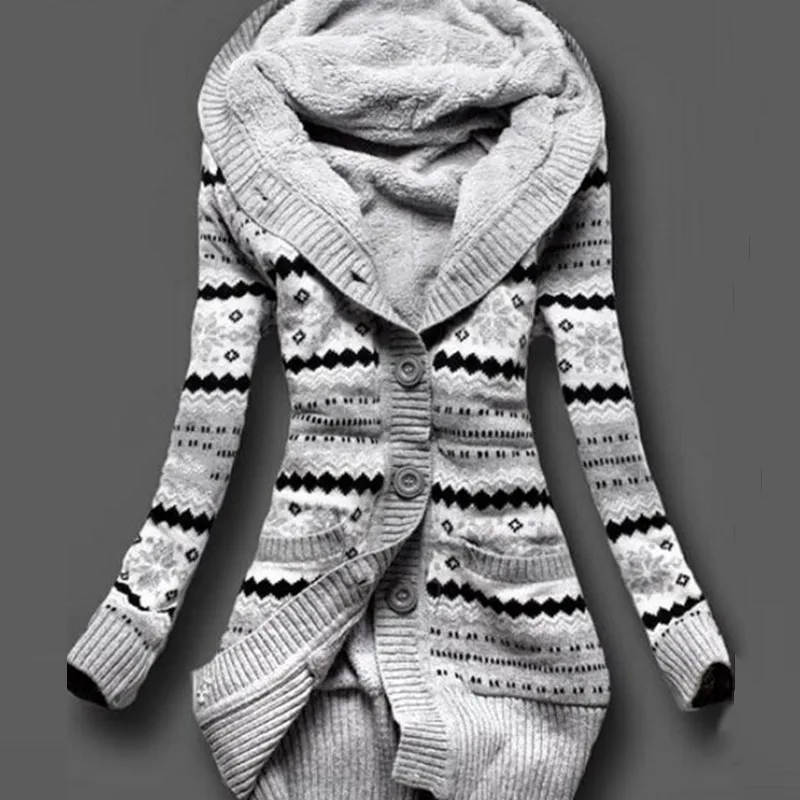 

Hot Women Winter Thick Hooded Cardigans Sweaters Fleece Warm Solid Loose Knitted Coat Long Sleeve Knitwear Outerwear CGU 88
