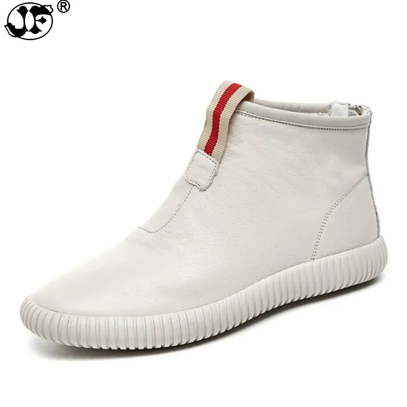 

new zapatos mujer Vintage Style Genuine Leather Women Boots Flat Booties Soft Cowhide Women's Shoes Front Zip Ankle Boots