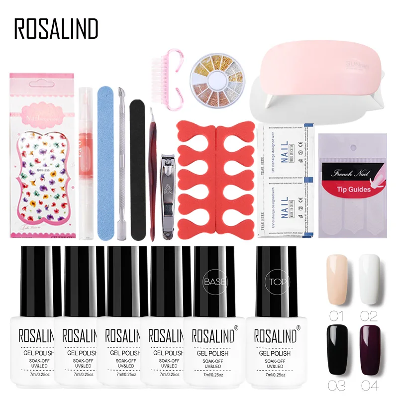 

ROSALIND Gel Nail Kit With Lamp Tool Set For Manicure Gel Varnish Semi Permanent Soak Off Gel Nail Polish Design Art Lacquer