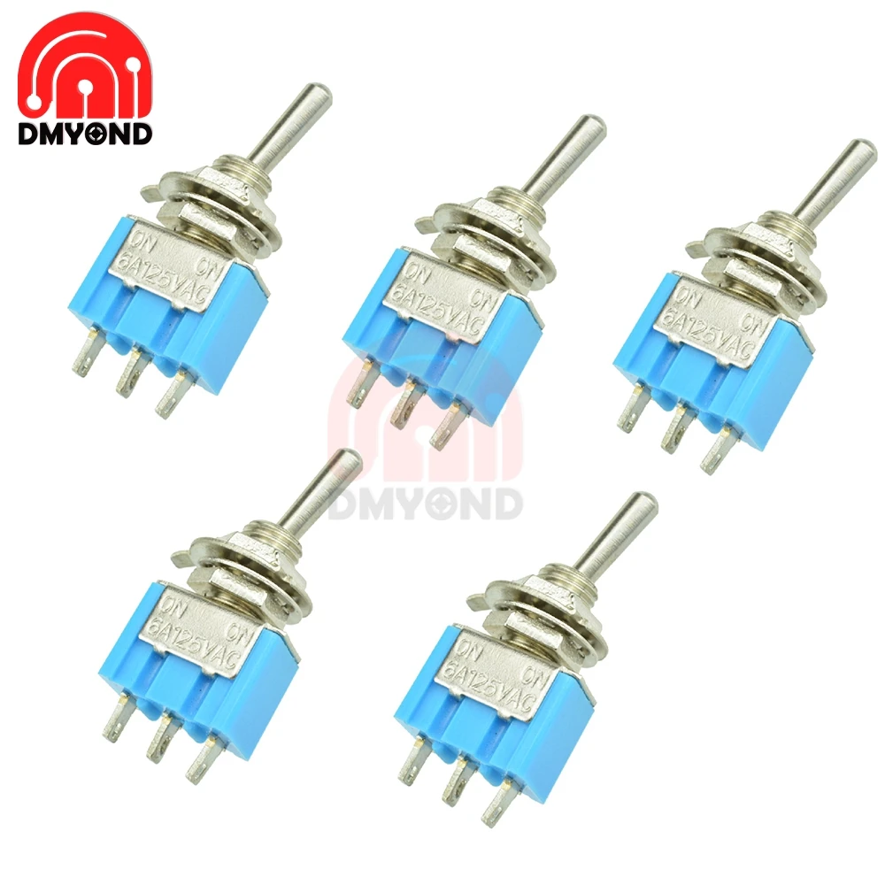 

5pcs Blue 6A 125VAC Mini MTS-102 3-Pin SPD T2 Position ON-ON Miniature Toggle Switches VE067 Diy Kits