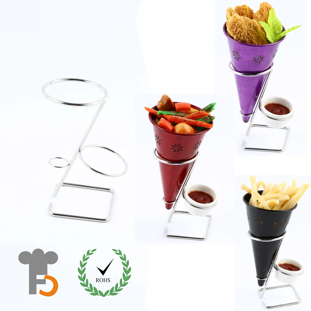 French Fries Holder With Metal Color Bucket Cone & Sauce Cup F0109