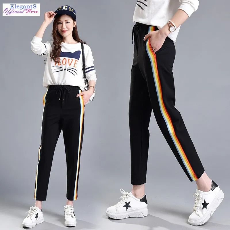 womens joggers with side stripe