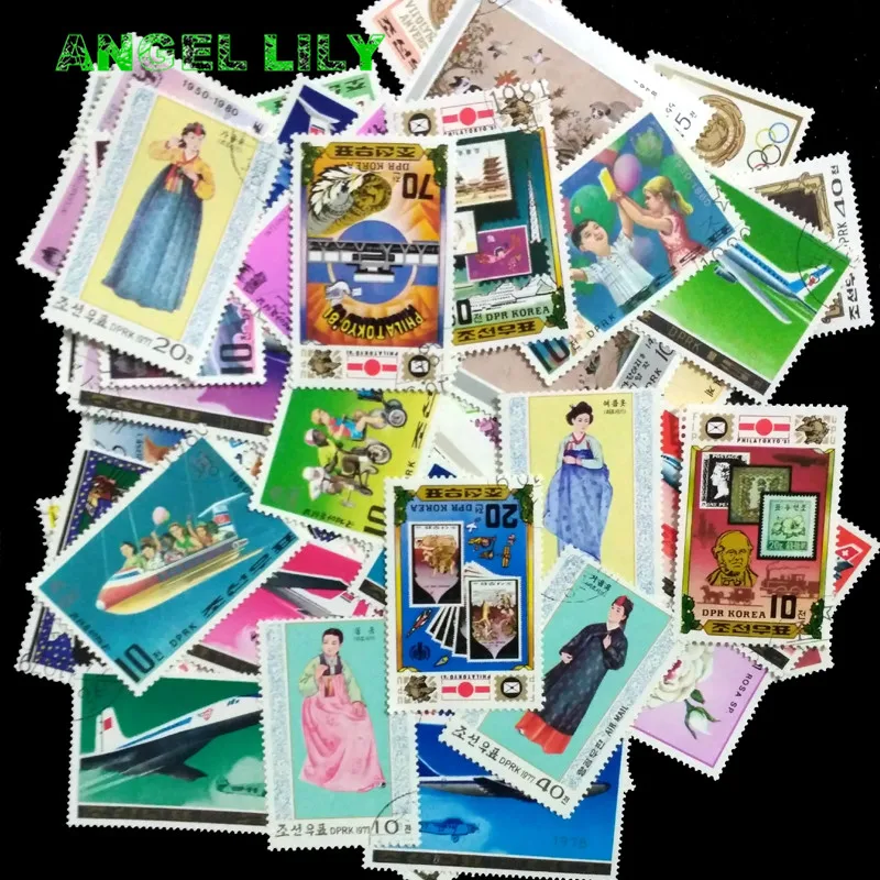 Северокорейская 100 шт./лот, все разные, без повторения, почтовые марки среднего и большого размера, с почтовой маркой, estampillde correo