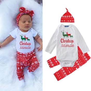 

Christmas reindeer / Christmas Miracle / snowflake print leggings 3 pcs set (hat + romper + leggings )