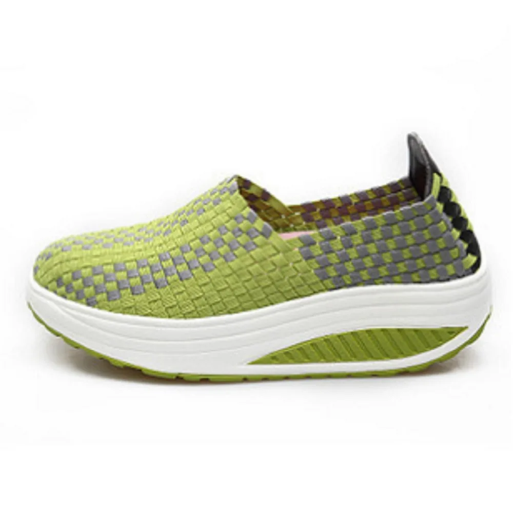 

2019 Newest Spring Summer Woven Colors Women Sneakers Shoes Mesh Breathable Casual Shoes Wedges Rocking Shoes Casual Sneakers