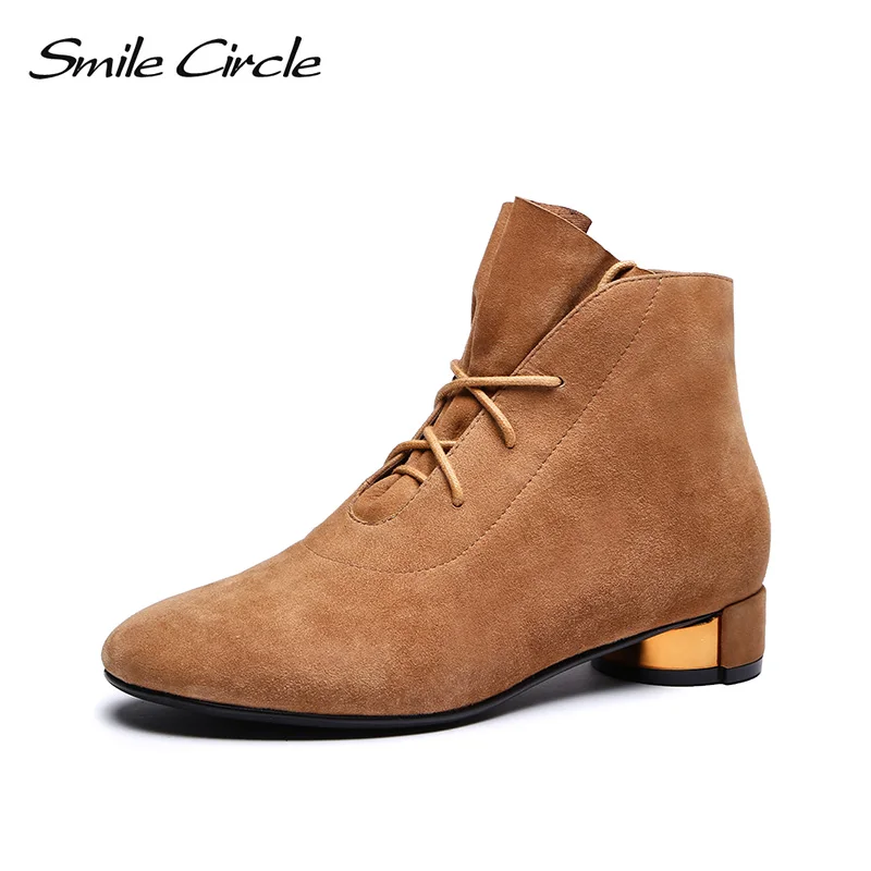 

Smile Circle Autumn 2018 Ankle Boots for women High-quality Sheep Suede round toe Short Boots ladies Shoes Metal heel