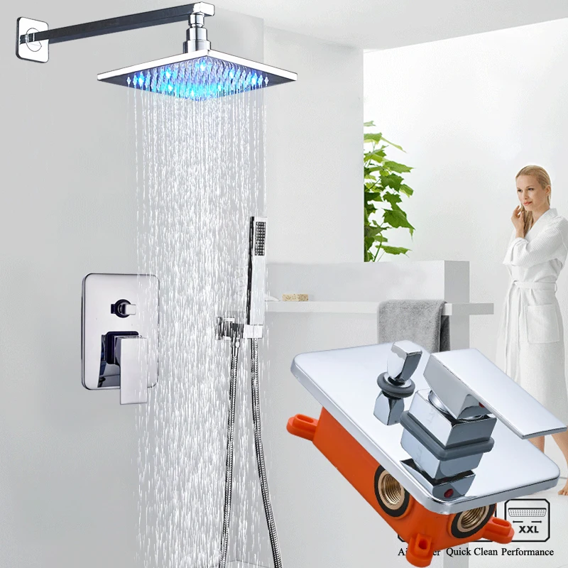 Wall Mounted Led Light Shower Faucet Set Single Handle Bathroom