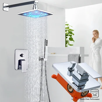 

Wall Mounted LED Light Shower Faucet Set Single Handle Bathroom Chrome Shower Mixers 3-ways Concealed Box Mixer Valve