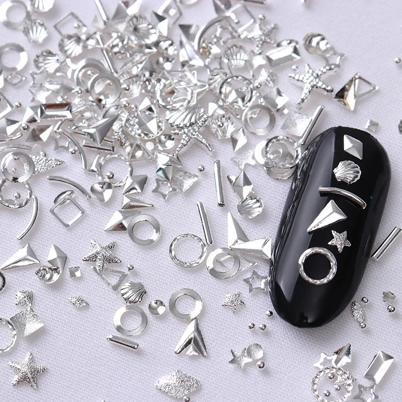 

3D Nail Art Rivets Studs 3D Round Rose Silver Metal Star Shell Mixed DIY Nail Art Decoration for UV Gel Nail Polish
