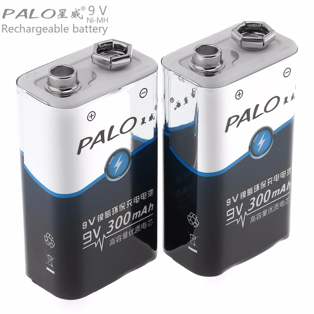 

PALO 2pcs 9V 6F22 300mAh Ni-MH 3A Charging Current Rechargeable Battery for Multimeter / Wireless Microphone / Alarm