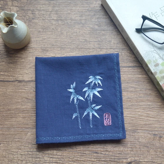  Bamboo Retro embroidered cotton and linen handkerchief birthday guests Chinese wind elders gift