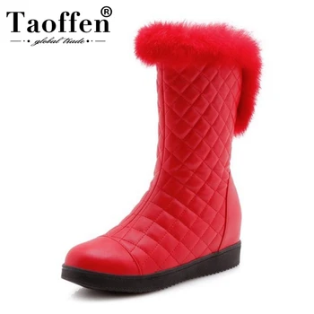 

TAOFFEN Women Warm Snow Wedges Boots Thick Fur Platform Shoes Women Winter Mid Calf Plush Boots Fashion Shoes Size 31-41