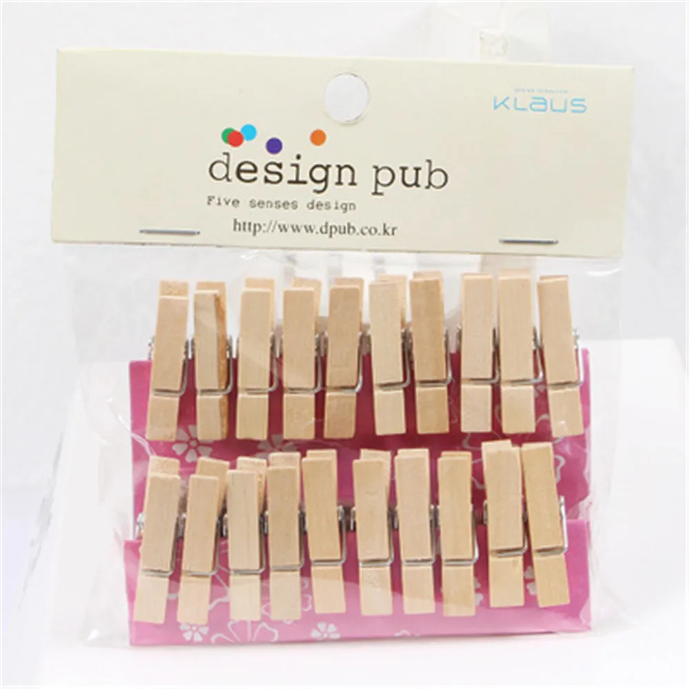 wood brown 20 шт 3 см Смешанные цвета мини натуральный деревянный колышек прищепка Декор Ремесло зажимы фото бумага школьные канцелярские принадлежности - Цвет: wood brown