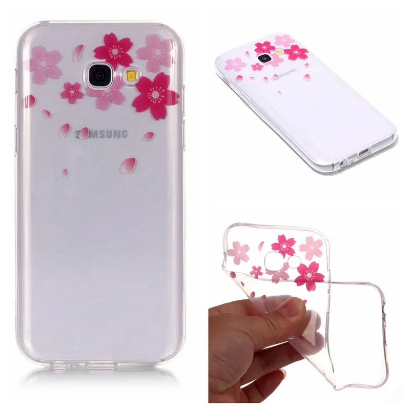 

Soft TPU Cover For Samsung Galaxy A320 A3 2017 Case High transparent Cherry Blossom series design Silicone Phone Cases Covers