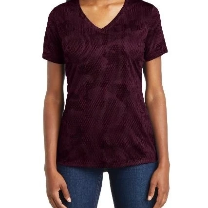 Sport-Tek LST370 Ladies CamoHex V Neck Tee Maroon - Large (1)