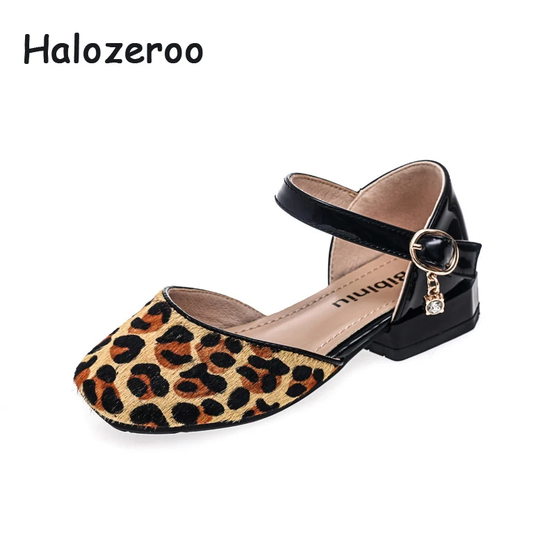 

Baby Girls Leopard Shoes Spring New Children Fashion Flats Kids Beige Brand Loafer Toddler Sweet Soft Shoes Rhinestone Mary Jane
