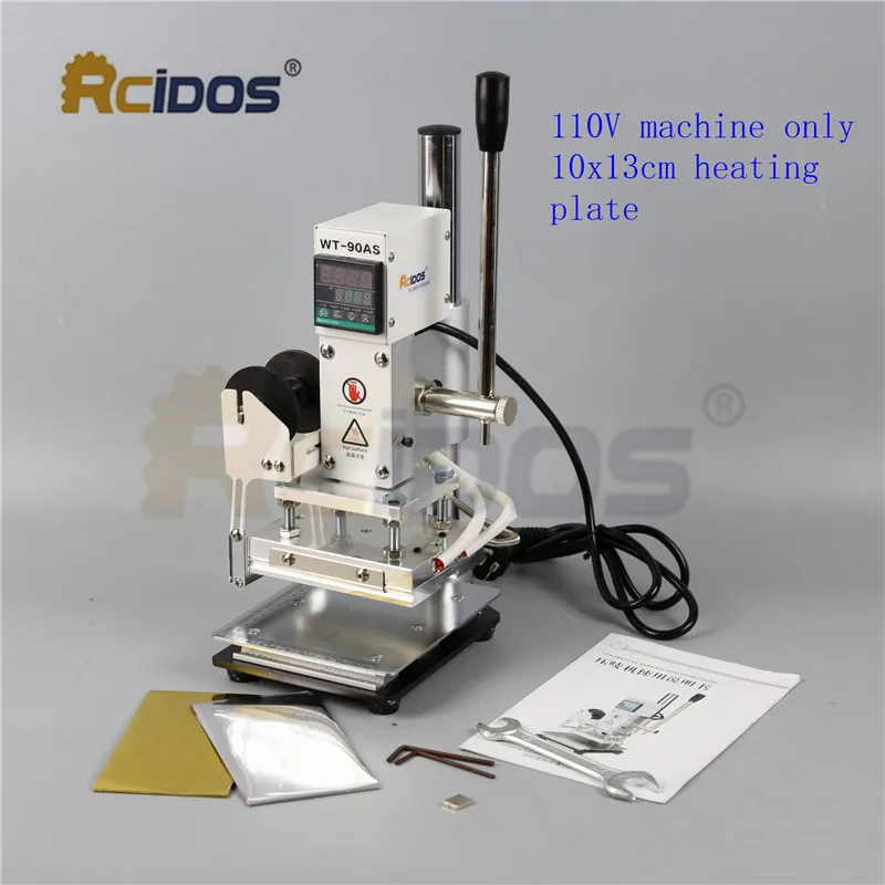 WT-90DS+ T тип латунные буквы RCIDOS штамповочная машина, кожа бронзирование, машина для горячего тиснения фольгой, 110 V/220 V, с держателем рулона фольги - Цвет: 10x13cm 110V machine