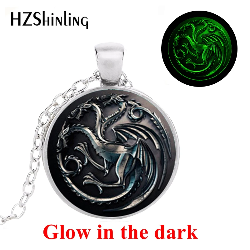 

New Vintage Game Of Thrones Glowing Necklace, House Targaryen Song Of Ice And Fire Dragon Necklace Art photo Glowing Jewelry