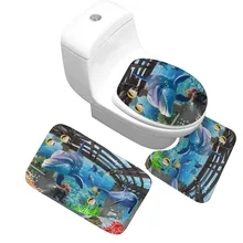 Комплект из 3 предметов, коврик для ванной комнаты с эффектом памяти и принтом океана, нескользящий мягкий абсорбирующий коврик для ванной комнаты/ванной комнаты