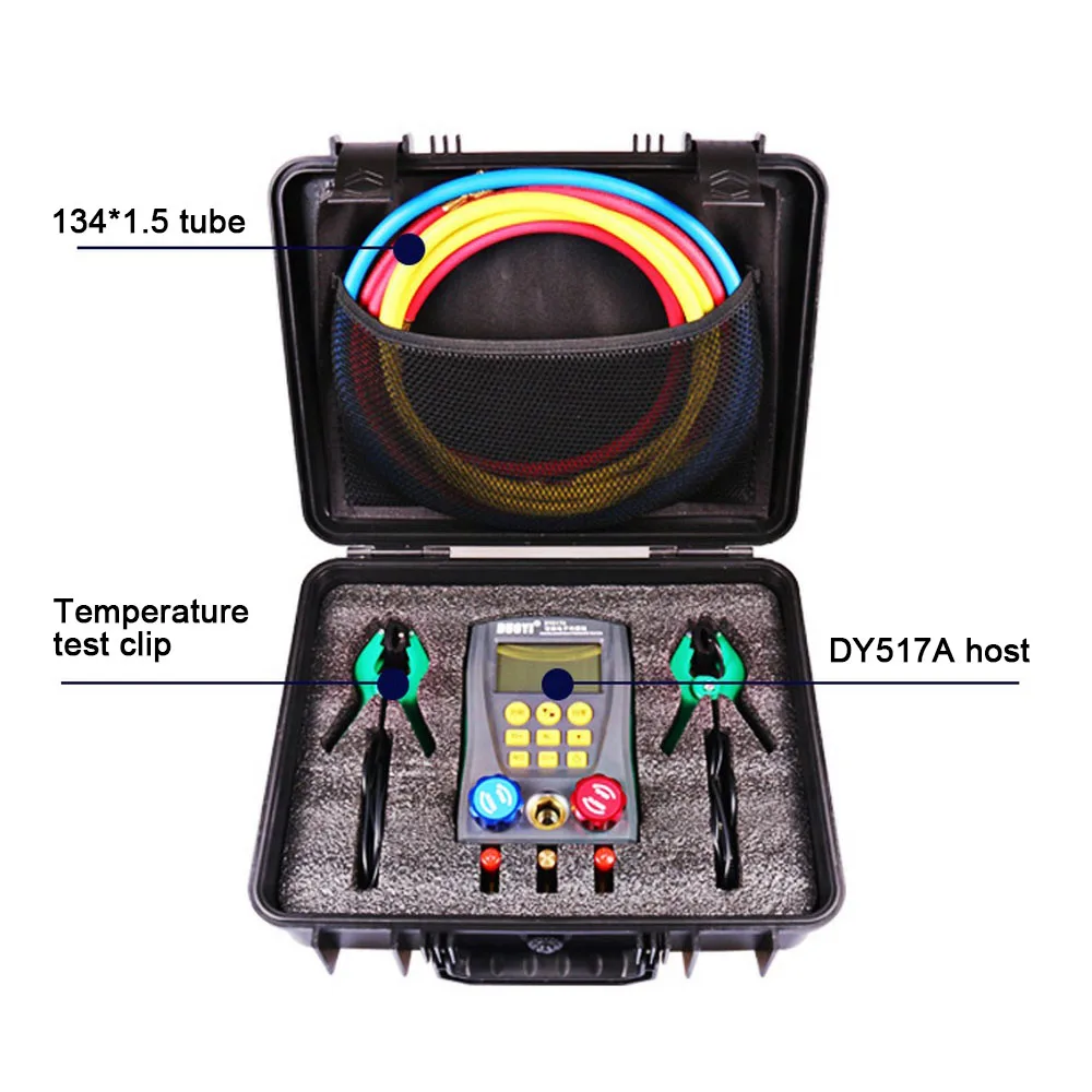 DY517 Digital Manifold Pressure Gauge Refrigeration Digital Vacuum Pressure Manifold Temperature Tester Digital Manifold Gauge